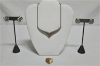 Trifari Necklace, Earrings & Heart Pin