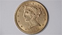 1881 $5 Gold Liberty Head