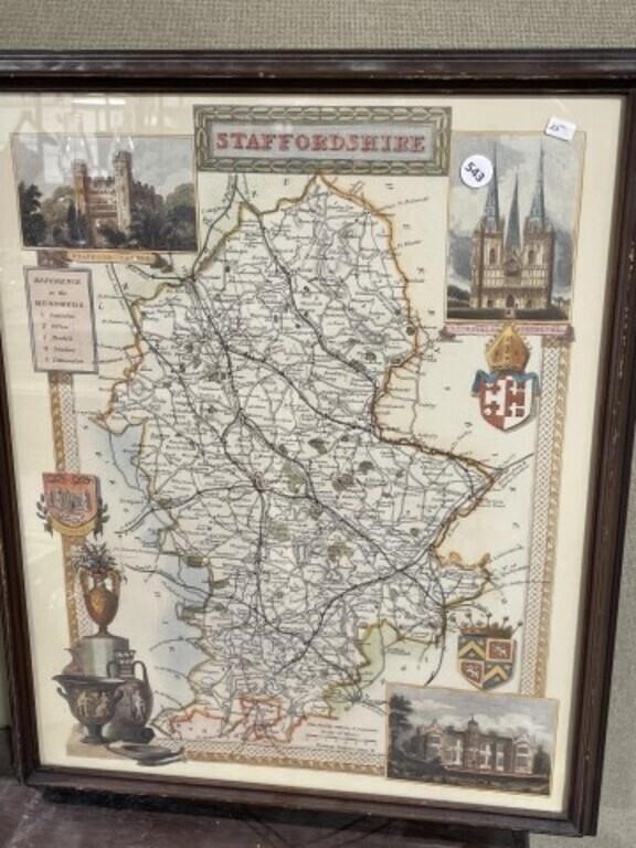 Framed Map of Staffordshire 17.5 x 21.5 "