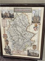 Framed Map of Staffordshire 17.5 x 21.5 "