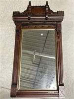 Vintage Wood Framed Mirror with Wood Topper