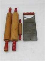 3 RED ROLLING PINS AND GRADER  PINS 16L