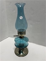 Blue Glass and Metal Oil Lamp