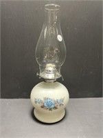 Oil Lamp with White Base and Painted Blue/Pink