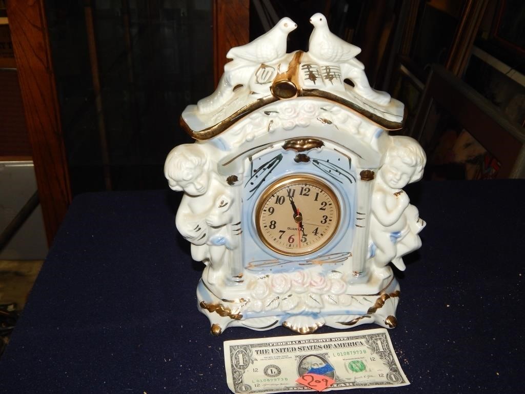 Porcelain Cherub Mantle Clock