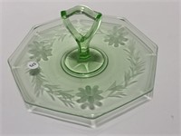 Green Uranium Glass Center Handle Sweets Plate