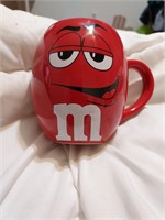 M&M's Large RED Ceramic Barrel Mug Holds 19 oz