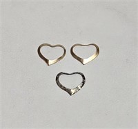(3) Heart Pendants (Two Marked 14K)