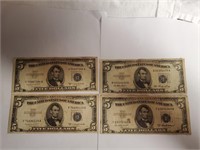 (4) 1953 $5 Silver Certificates See Description