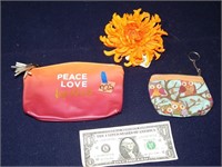 Cosmetic Bag, Coin Purse & Flower Hair Clip