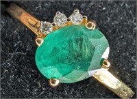 $2800 14K  2.26G, Lab Emerald, 3 Diamonds Ring