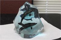 A Lucite Paperweight/Sculpture of Dolphins