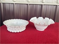 Fenton white hobnail ruffled bowls