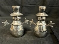 Metal Snowman Candle Holders