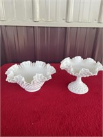 Fenton large compote and ruffled bowl