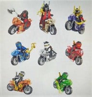 Eight motorcycle Lego style building block sets
