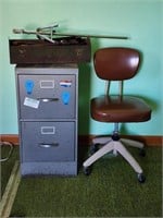 Wheeled Chair, File Cabinet, Vintage Tools