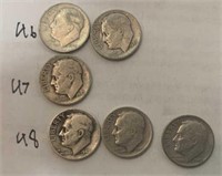 (6) 1940s Dimes Assorted Mints&Dates