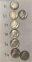 (8) 1950s Dimes Assorted Mints&Dates