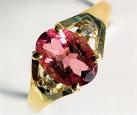 $1190 10K  Natural Pink Tourmaline(0.7ct) Diamond(