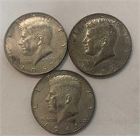 (3) 1967 No Mint Mark Roosevelt Half Dollars