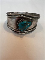 Navajo Sterling Cuff with Large Turquoise Signed