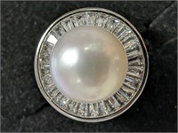 $100 Silver Pearl & Cz Ring