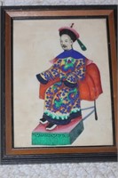 Antique Chinese Framed Pastel on Rice Paper