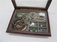 BOX OF JEWELRY BRACLETS, RINGS AND MORE