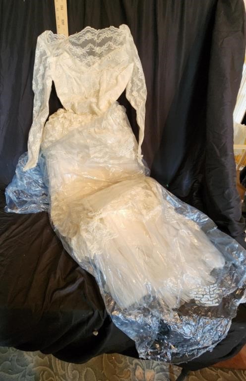 Vintage Bridal Gown, Veil, Night Gown, Gloves