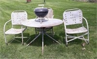 Metal Table w/ 3 Chairs & Grill