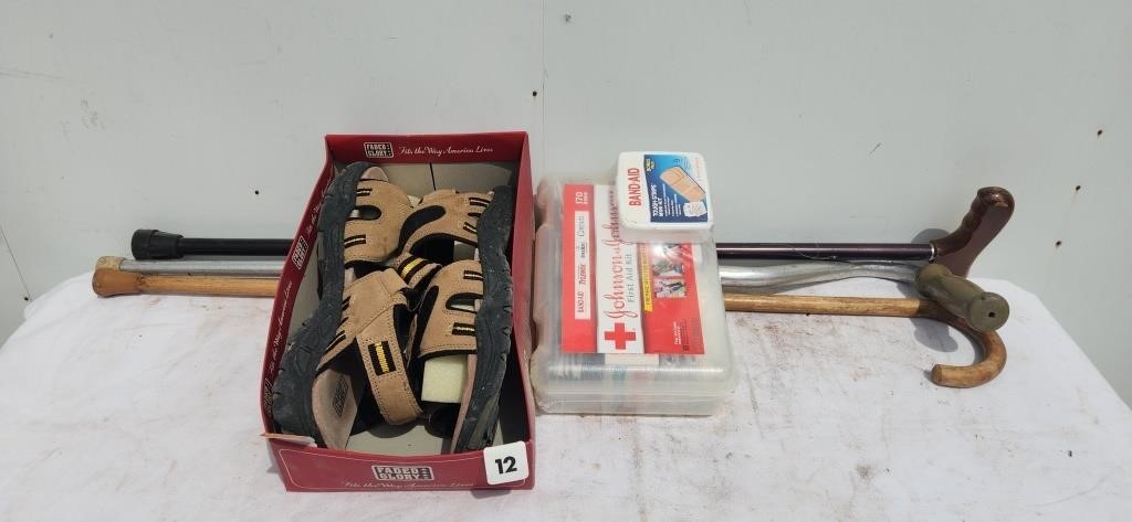 (3) Canes, First Aid Kit, Faded Glory Sandals