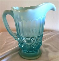 Opalescent Blue Glass Pitcher - 8" tall