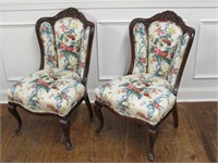 PAIR OF VICTORIAN MATCHING UPHOLSTERED CHAIRS 37IN