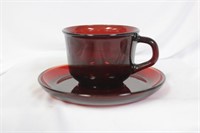 Ruby Red Glass Cup and Saucer