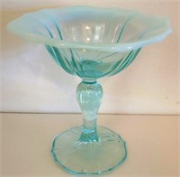 Opalescent Blue Glass Compote - 6.5" tall