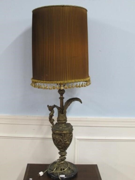 SOLID BRASS AND MARBLE EWER LAMP 48 INCHES TALL