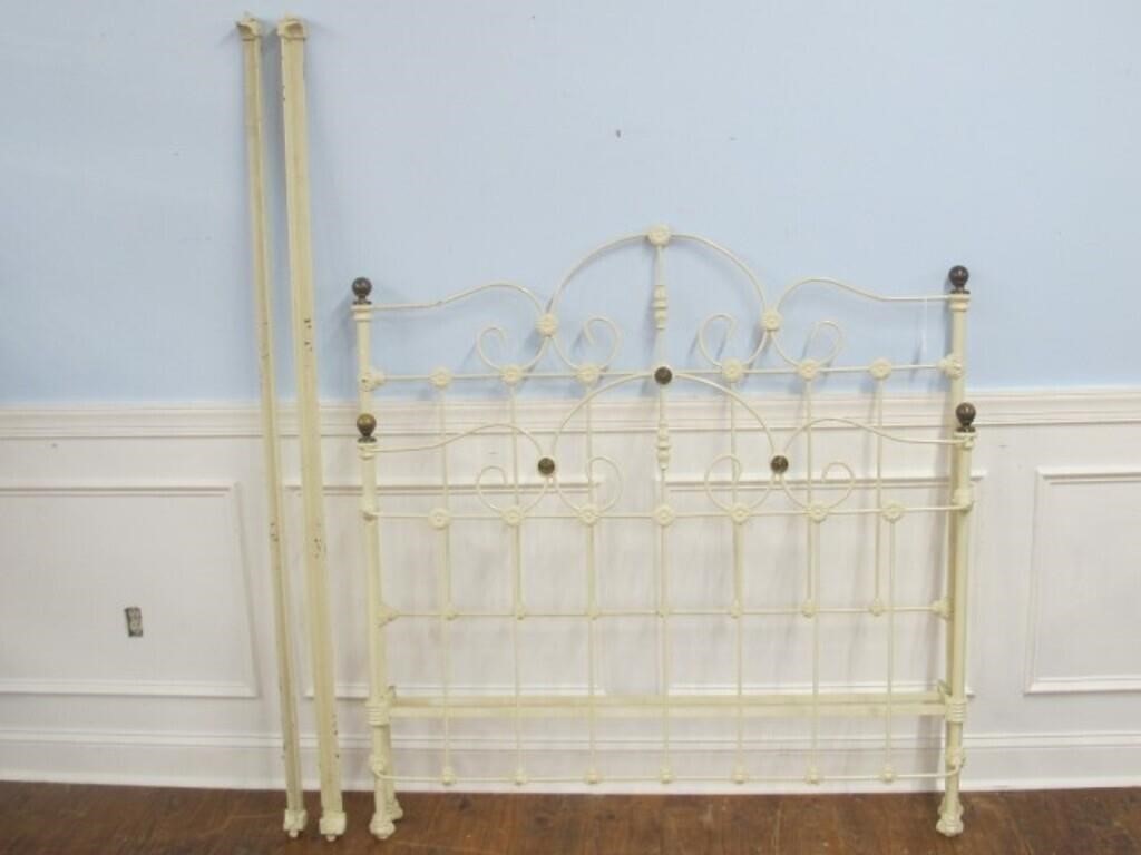 ANTIQUE IRON AND BRASS BALL FULL SIZE BED 56IN TAL