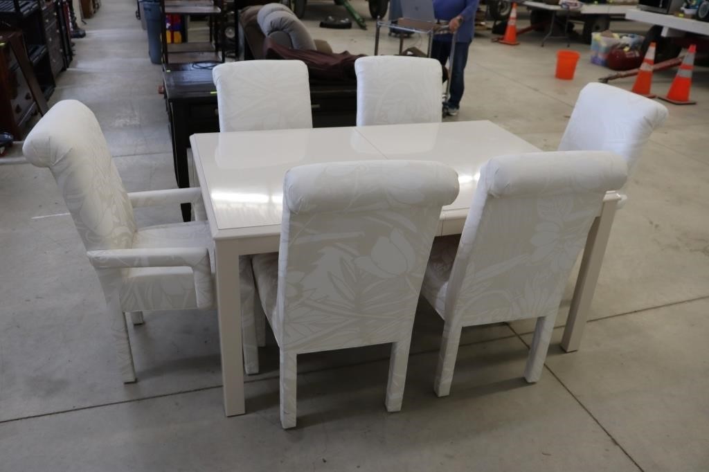 Modern White Dining Table and Upholstered Chairs