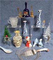 ASSORTED VASES PIE SERVER BELL FIGURINES GLASS LOT