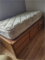 Twin Sized Oak Bed Frame with Drawers and