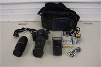 Minolta 35mm Camera, Lenses, Case