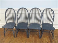 LOT OF 4 PRIMITIVE BLUE WINDSOR BACK CHAIRS STURDY