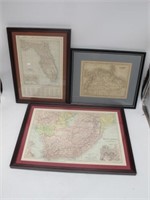 3 FRAMED EARLY MAPS, S AFRICA, ANTILLES & FLORIDA