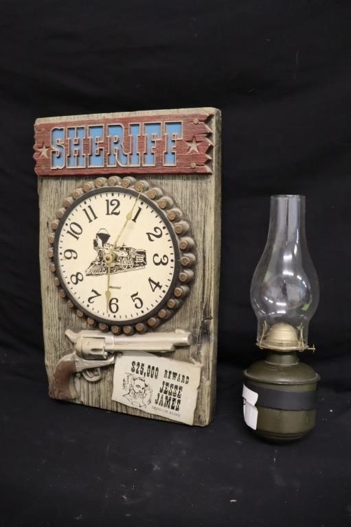 Oil Lamp & Jessie James Clock