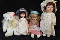 Porcelain Dolls & TY Bear