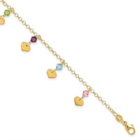 14 Kt Polished Dangling Hearts Fancy Bracelet