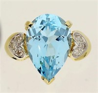 7.40 C Blue Topaz Diamond Ring 14 Kt