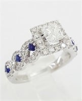 1 Ct Princess Cut Sapphire Diamond Ring 14 Kt