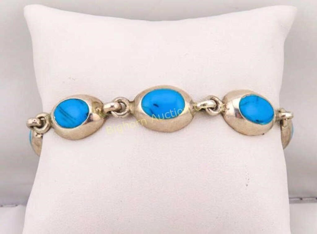 Sterling Turquoise 7-1/2" Bracelet Hallmarel